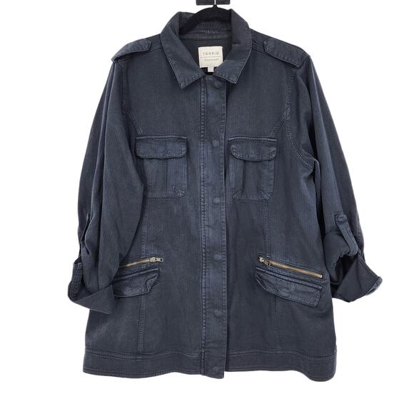 Torrid Women's Black Stretch Twill Zipper and Button Closure Shacket Size 2X - Picture 1 of 5